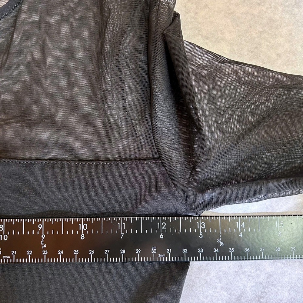 Feelgood Paris Black Mesh Long Sleeve Bodysuit Sheer Panel Notched Neckline M/L - Picture 5 of 11